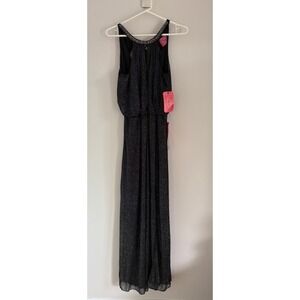Pompous Girly Black Silver Glitter Beaded Neckline Halter Maxi Dress NWT Medium